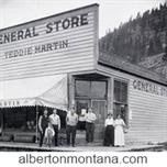 Historic photo of false front store that still stands in Alberton today